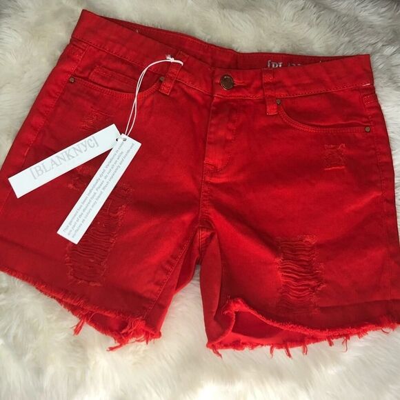 Blank NYC Red Distressed Cutoff Jean Shorts - Picture 3 of 10